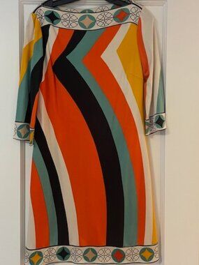 ALI RO Vintage SILK Geometric Shift Dress Sz 10